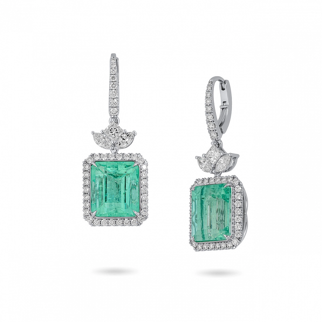 Серьги с Колумбийскими изумрудами огранки Октагон 10.90 и 9.22ct 1